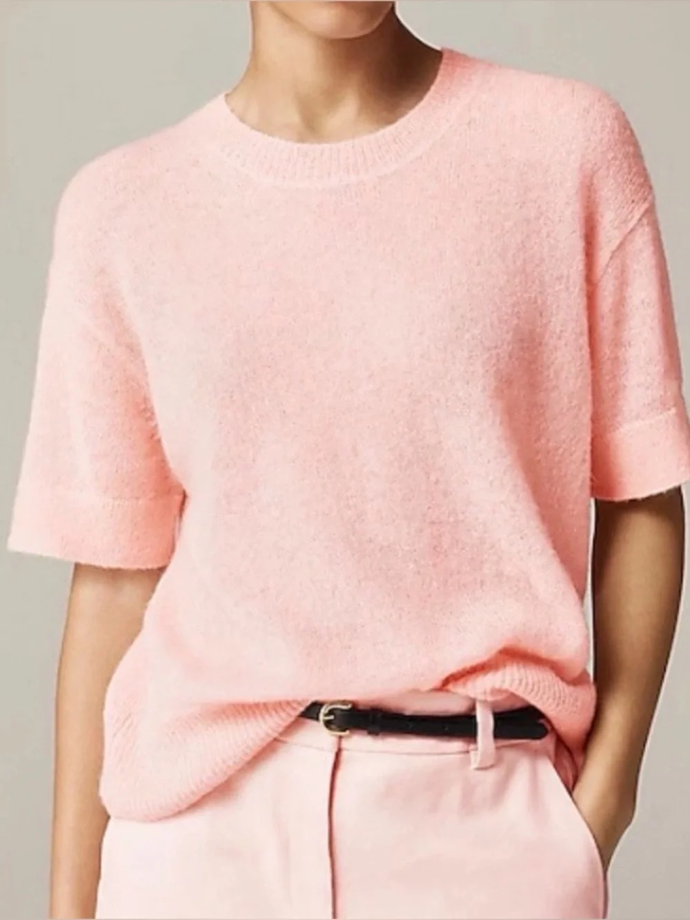 J. Crew Pink Boxy Short Sleeve Sweater Alpaca Wool blend sheer M